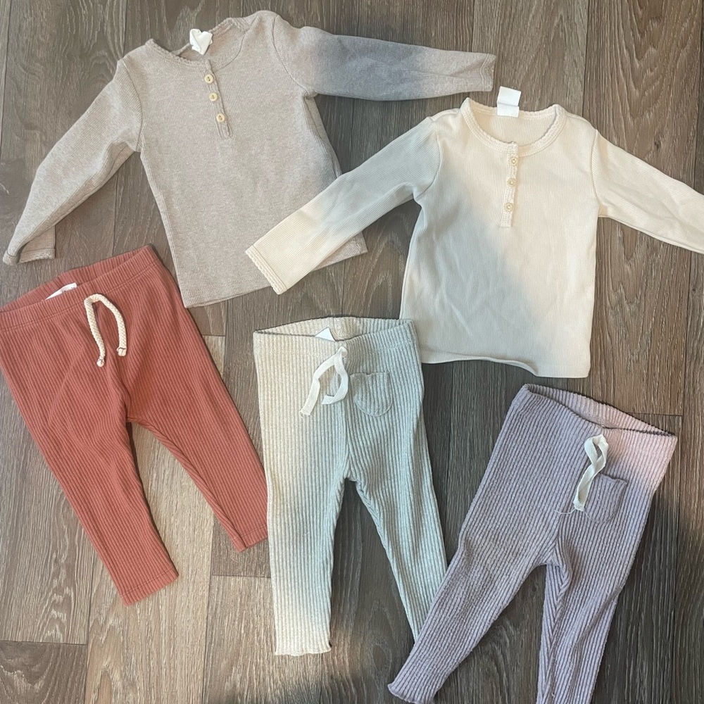 Cozy Kids Ribbed Leggings Set - Rust, Cream, and Lavender